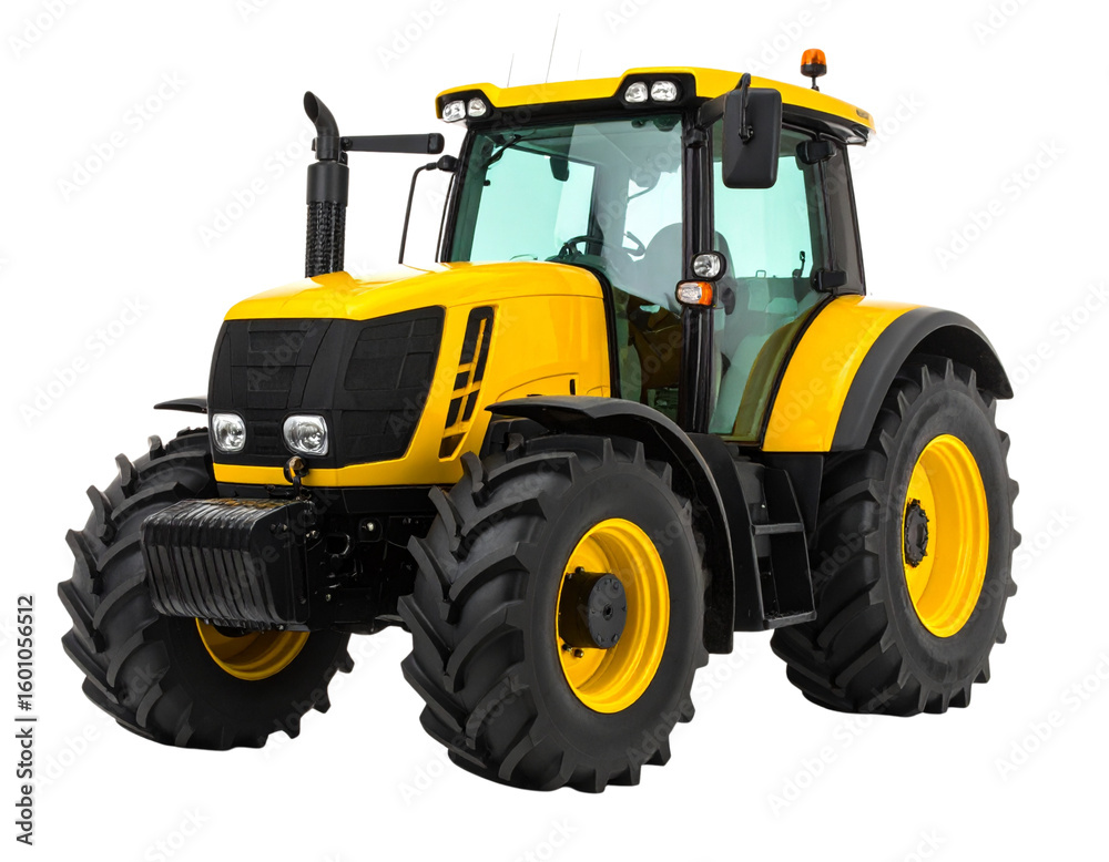 Obraz premium Yellow Tractor, Front View, Isolated on transparent Background