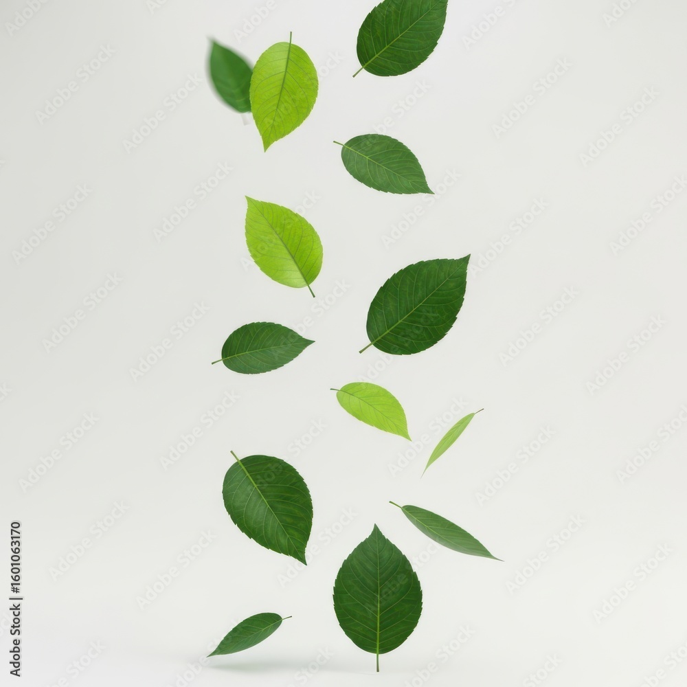 Fototapeta premium 3d falling green leaves nature background organic fresh concept