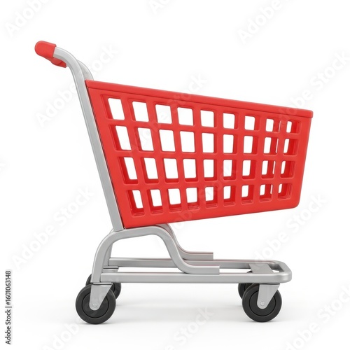 3d red shopping cart grocery store retail market isolated view