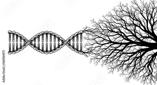 Genetic Growth: DNA Helix Morphing into Tree Silhouette
