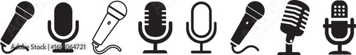Stylized audio mic illustrations including classic, retro, and studio types—excellent for media-related graphics, musical branding, or vocal performance assets.