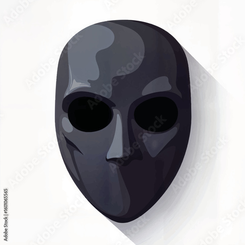 Black alien mask in minimalist style with shadows on white background  