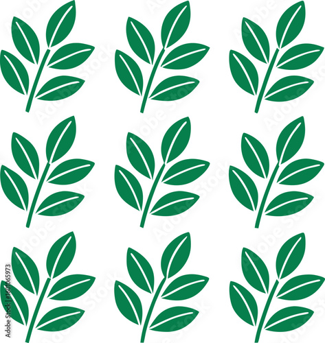 Green leaves branches pattern isolated on transparent background silhouette
