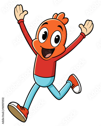 Cartoon character running happy vector illustration cheerful kid jumping excited person having fun happiness joyfulness