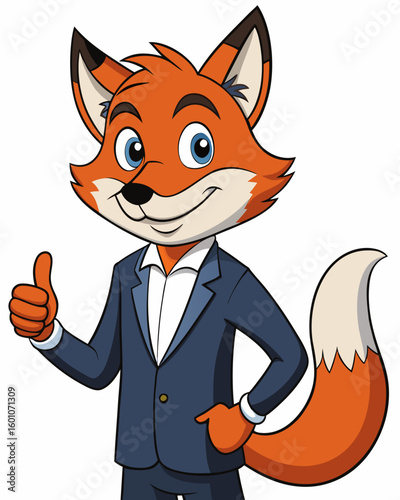 Cartoon fox character mascot in suit giving thumbs up for business and marketing illustration vector image