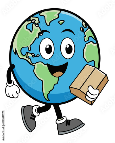 Cartoon earth globe delivery service global shipping worldwide express package transportation fast 100