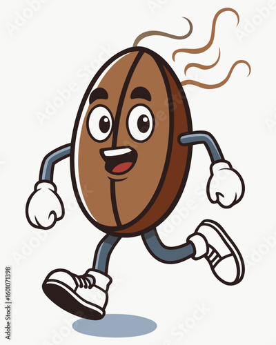 Cartoon coffee bean running illustration for coffee shop branding and marketing materials design idea