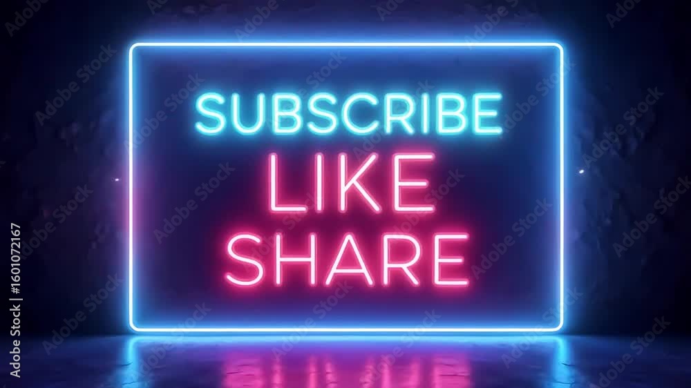 Subscribe like share neon sign animation subscribe button like button share button graphic motion