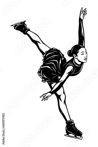 Figure skater woman in elegant pose, SVG black  silhouette for ice skating designs and cutouts.