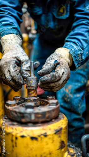 Wallpaper Mural Worker assembling machinery components in an industrial setting Torontodigital.ca
