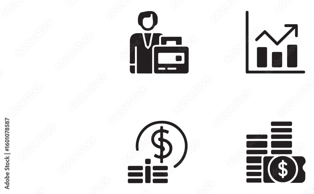 Obraz premium Security and business vector icon set: web design, internet, computer, car, phone, music, money, microphone, finance, and search symbols