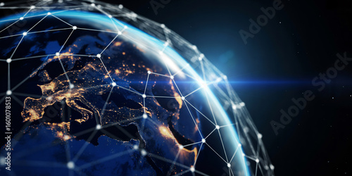 Global Network Connection Over Earth | Worldwide Digital Communications Technology Concept