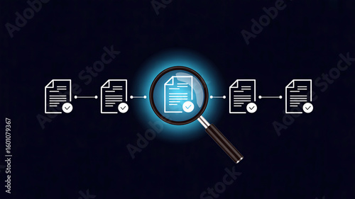 Document Verification with Magnifying Glass | Data Security Illustration for Compliance and Auditing