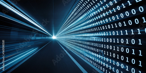 Binary Code Stream with Light Rays | Data Technology Background for Cybersecurity and IT