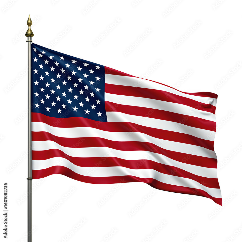 Fototapeta premium A patriotic American flag gently waving on a clean white backdrop symbolizing unity and pride