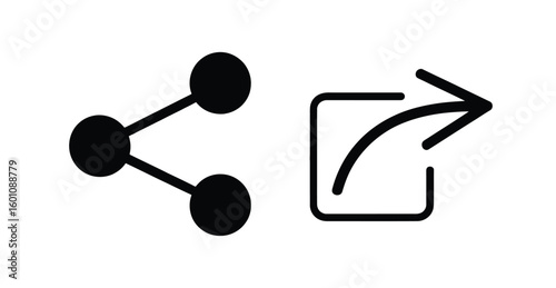 Vector art of two icons depict sharing and exporting illustrating connection and transfer of information in a simple graphic