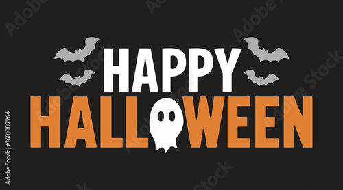 spooky halloween greeting with ghost bats and black background ideal for holiday decoration templates themed ads and creative visual assets