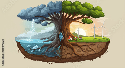 Storm & Renewal: Tree of Life Vector Illustration