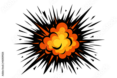 Explosion comic cartoon. Vector boom effect. Bang flash. Dynamite bomb blast. Abstract fire emoji. Power energy burst. War symbol. Danger sign. Atomic nucleus motion.