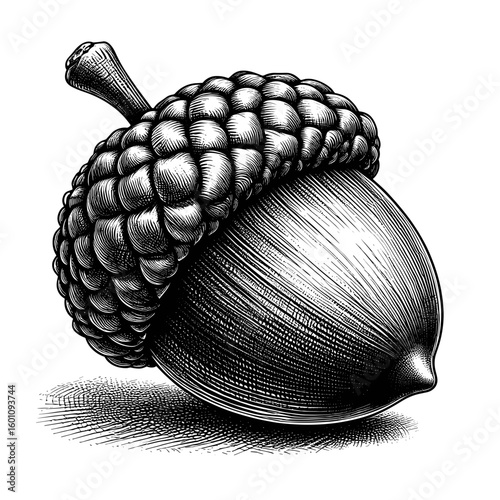 Acorn in detailed black and white style representing autumn