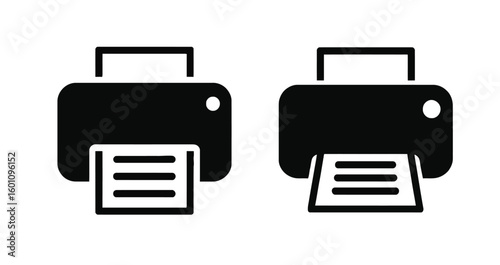 Vector art of two printer icons illustrate document printing representing office technology and output in a simple graphic