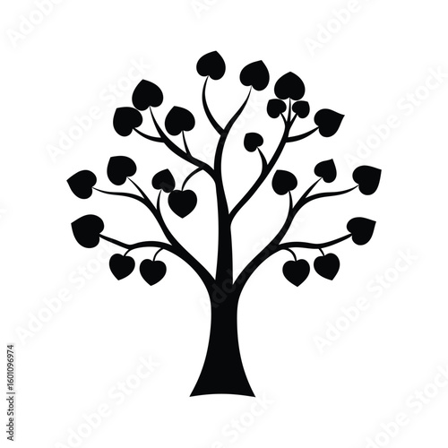 Love tree or apple tree with abstract minimalist style perfect for nature and romantic themes silhouette on white background