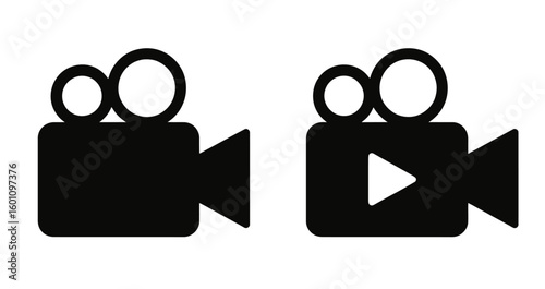 Vector art of two camera icons one with a play button represent video recording and playback in a simple graphic