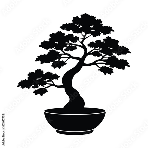 Minimal bonsai tree in Japanese style ideal for zen garden Asian decor and peaceful nature themes silhouette on white background