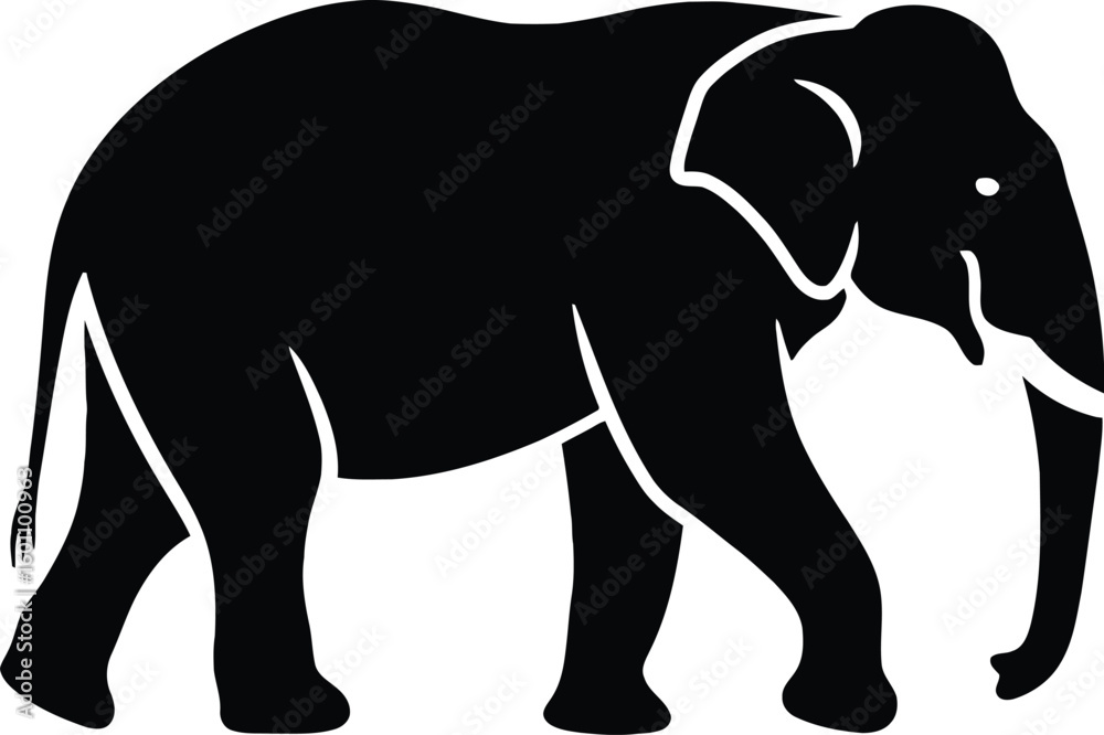 Fototapeta premium Majestic african elephant walking in profile silhouette against a white background