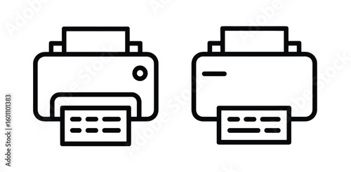 Vector art of two printer icons one with details and one simplified representing document printing