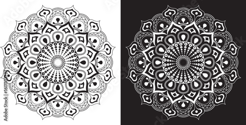 Black and white Easter egg vector with floral mandala pattern and ornamental geometric design