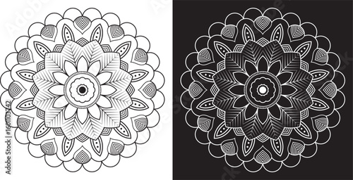 Black and white Easter egg vector with floral mandala pattern and ornamental geometric design