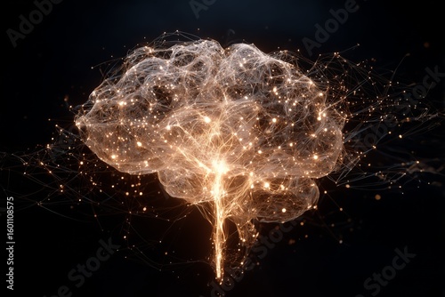 Energy lines form a vibrant representation of the human brain illustrating neural connections and activity patterns