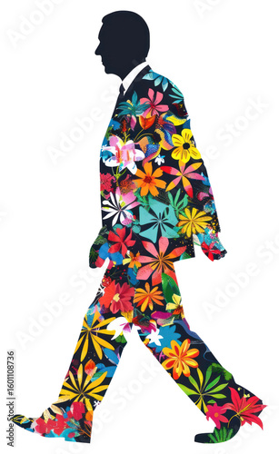 PNG Flower Collage bussinessman walking pattern flower adult.