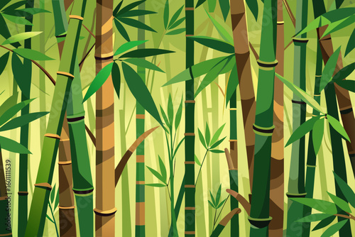 Lush green bamboo forest with brown stalks nature plant