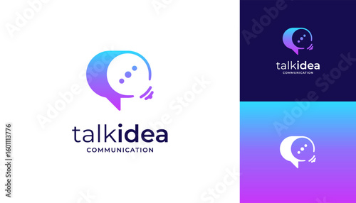 Combined speech bubble with light bulb logo design vector icon ideas. Unique vector communication concept.