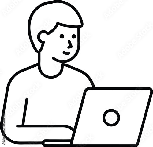 online learning person on laptop icon line art vector illustration on transparent background
