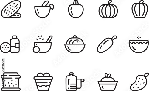 Food and Beverage Icons: food icons, beverage icons, web design icons, app design icons, fruit icons, vegetable icons, kitchen icons, simple icons, minimalistic icons, outline icons, food vector icons