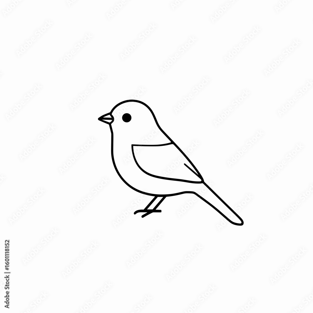 Fototapeta premium Simple line drawing of a small bird standing on a white background 