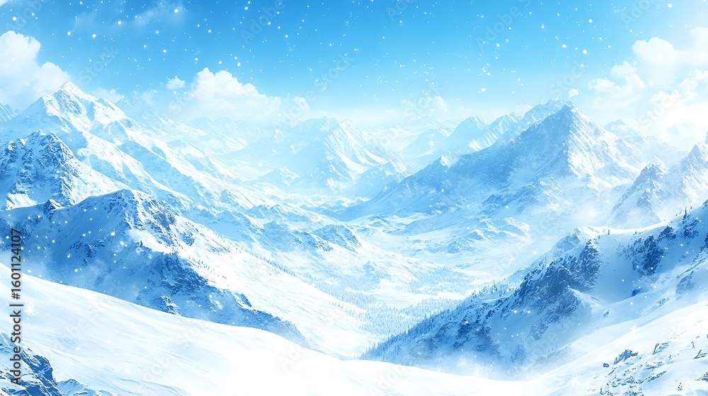 Obraz premium Snowy mountain range under a bright sky.