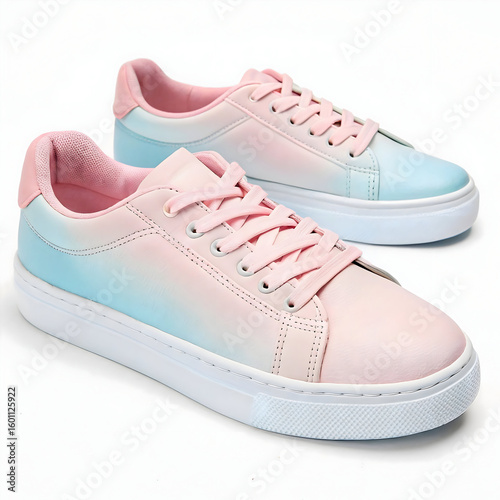 Futuristic running shoes with vibrant gradient colors displayed on an isolated white background