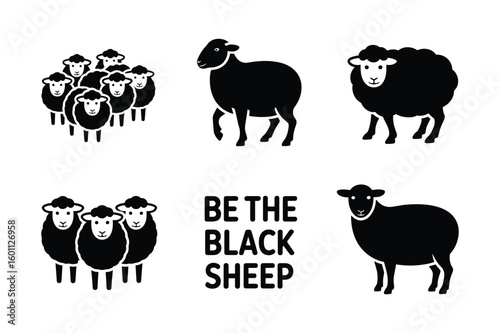 Black sheep silhouettes with text be the black sheep flock farm animals