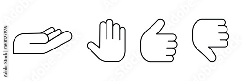 Palm open stop like dislike hand gesture icon vector illustration in minimal outline style for feedback, interaction and communication symbol pack.