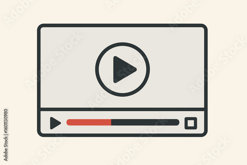 Minimalist Vector Video Player Interface – Simple Online Movie, Film, Media Software Design with Play Button, Progress Bar, and Controls for Streaming Platform, Web Application, or Multimedia Service