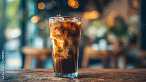 A tall glass of dark Vietnamese iced coffee