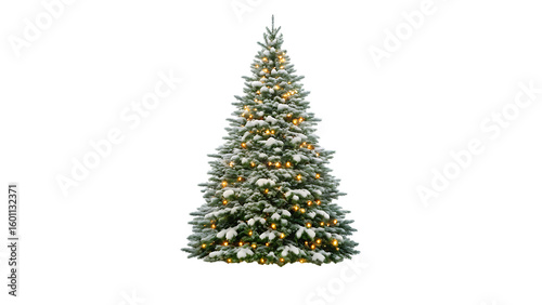 Decorated christmas tree with lights isolated on transparent background