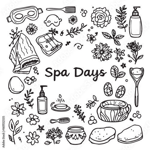 Relax and rejuvenate with delightful spa day doodles and self-care essentials.