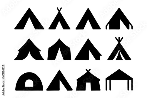 Silhouette collection of camping tents: adventure and outdoor icons