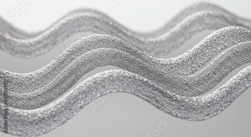 Silver Wavy Texture Background: Metallic Abstract Curves, Modern Ripple Pattern, Shimmering Fabric Design, Elegant Textile Motion, Neutral Gray Gradient