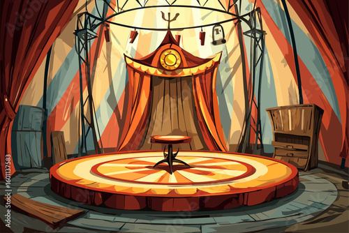 Colorful Vintage Circus Stage with Spotlight and Drapes